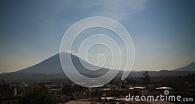 Panoramic view to misti mountain and Arequipa city from Yanahuara viewpoint, Arequipa, Peru Stock Photo