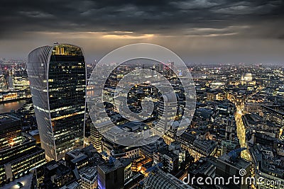 Panoramic view to the urban skyline of London by night Editorial Stock Photo