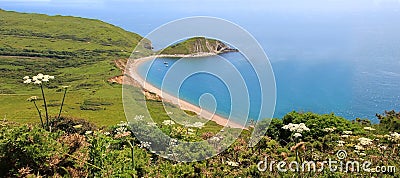 Panoramic view to worbarrow bay and country hills Stock Photo