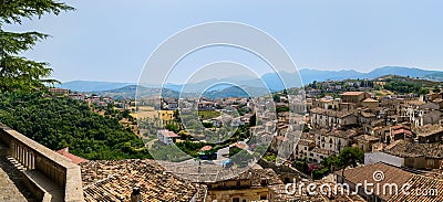 Panoramic view from Tomaso Campanella Square, Altomonte. Stock Photo