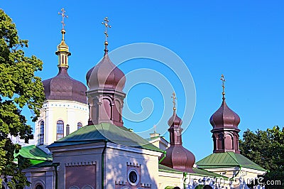 Panoramic view of the top part of ancient Trinity Monastery of St. Jonas. It is a medieval Ukrainian Orthodox monastery Stock Photo