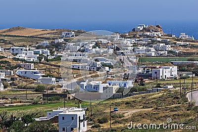 Panoramic view of Town of Ano Mera, island of Mykonos, Greece Editorial Stock Photo