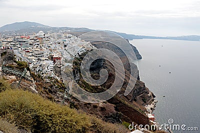 Panoramic view of the town of Fira, Santorini, Greece Editorial Stock Photo