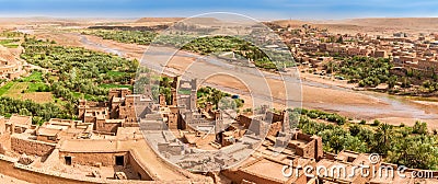 Panoramic view at the valley of Kasbah Ait Benhaddou - Morocco Stock Photo