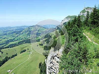 Panoramic view of the village of Schwende and Brulisau Stock Photo
