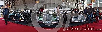 Panoramic view of the vintage models of Mercedes-Benz cars. Editorial Stock Photo