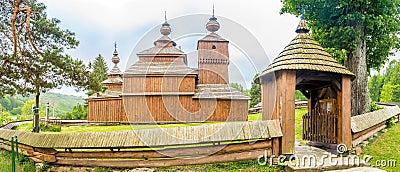 Panoramic view at the Wooden Church of Saint Nikolai in Mirola village - Slovakia Stock Photo