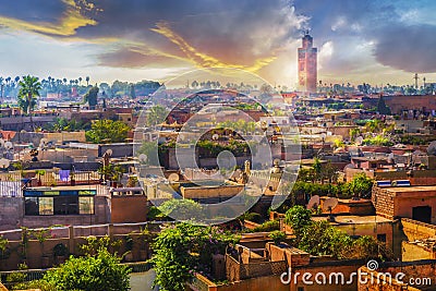 Panoramic views of marrakech medina, Morocoo Stock Photo