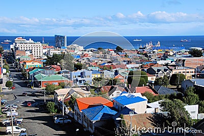 Panoramic views of Punta Arenas Chile towards the sea Editorial Stock Photo