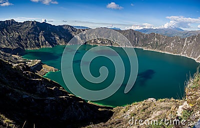 Panoramic of the volcano lake of Quilotoa, Ecuador. Stock Photo