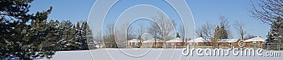 Panoramic web banner of the public park in a residential district. Tranquillity scene of a panoramic view of the park Stock Photo