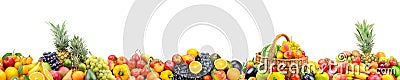 Panoramic wide photo with variety of fresh fruits and vegetables Stock Photo