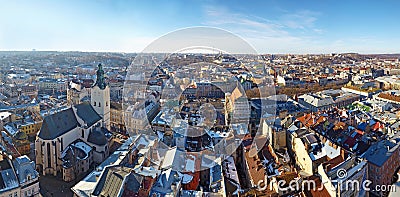 Panoramic winter view of Lviv Editorial Stock Photo