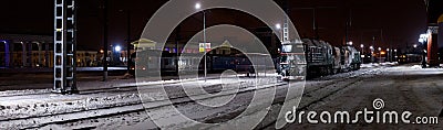 Panoramic winter view on railway station Editorial Stock Photo