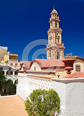 Panormitis Monastery a clear summer day Stock Photo