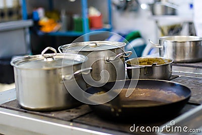 Pans on the stove Stock Photo