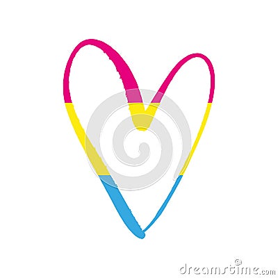 Pansexual pride flag, form of heart symbol. Sexual minorities, gays and lesbians. Freedom concept poster Cartoon Illustration