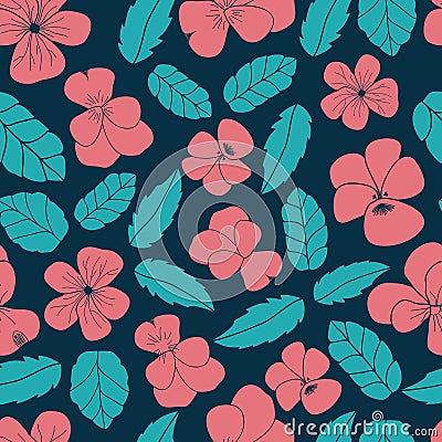 Pansy Floral Leaf Scatter vector seamless pattern Stock Photo