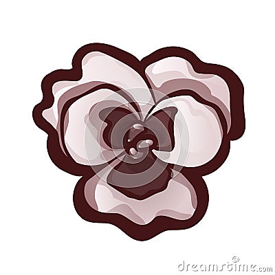 Pansy flower bud, top view. Monochrome icon Vector Illustration