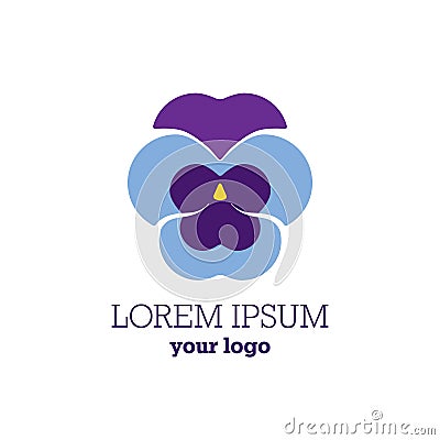 Pansy flower logo. Heartsease sign Vector Illustration