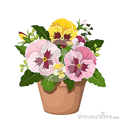 Pansy flowers in a pot. Vector illustration. Vector Illustration