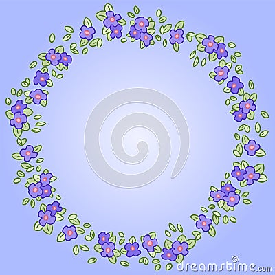 Pansy or Viola flowers and leaves round wreath Vector Illustration