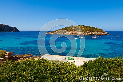 Pantaleu Island in Gemec Cove, San Telmo, Mallorca Stock Photo