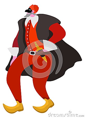 Pantaloon. One of the principale actors in italian traditional theater. Wealthy old merchant in red costume. Vector Illustration