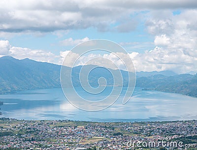 View From Top of the Hill Facing the Lake, Lut Tawar Lake Takengon, Aceh, Indonesia Stock Photo