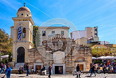 Pantanassa Church - Dormition of Theotokos - at the Monstiraki square flee market quarter of ancient old town district in Athens, Editorial Stock Photo