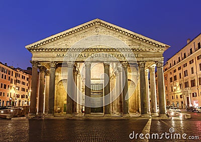 Pantheon building in Rome at night, Italy Editorial Stock Photo