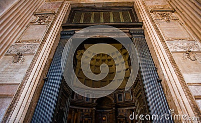 Pantheon entrance and roof of a large historic building with a large hole in the roof Editorial Stock Photo