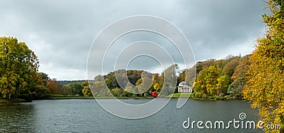 The Pantheon monument, located on a hill overlooking the lake at Stourhead National Trust property near Warminster in Wiltshire UK Editorial Stock Photo