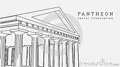 Pantheon in Paris. France destination line drawing. archtecture scheme drawing with line. vector illustration. EPS10 Cartoon Illustration