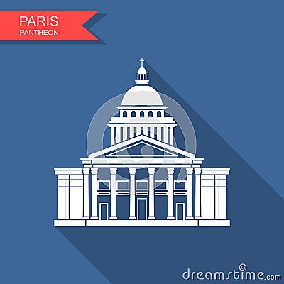Pantheon in Paris, France. Landmark icon in flat style Vector Illustration