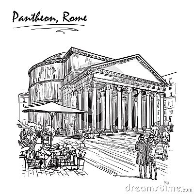 Pantheon sketch on a white BG Vector Illustration