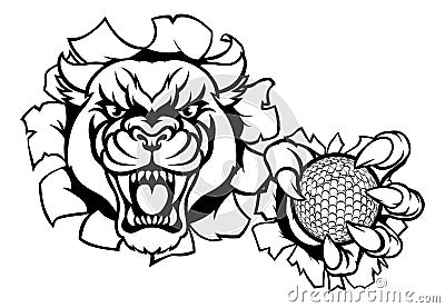 Panther Cougar Jaguar Cat Golf Ball Mascot Vector Illustration