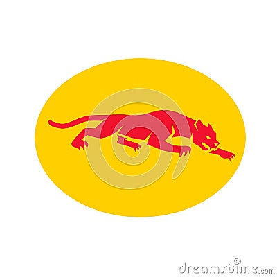 Panther Crouching Oval Retro Vector Illustration