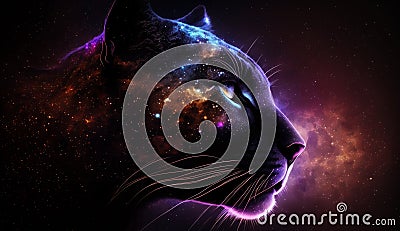 Panther in fire cosmic space. gnerative ai. Stock Photo