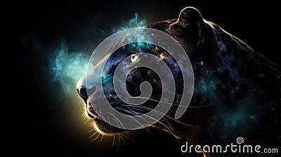 Panther in fire cosmic space. gnerative ai. Stock Photo