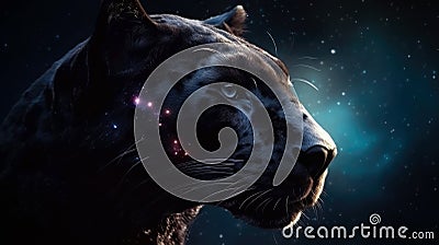 Panther in fire cosmic space. gnerative ai. Stock Photo