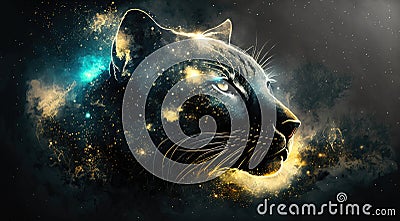 Panther in fire cosmic space. gnerative ai. Stock Photo