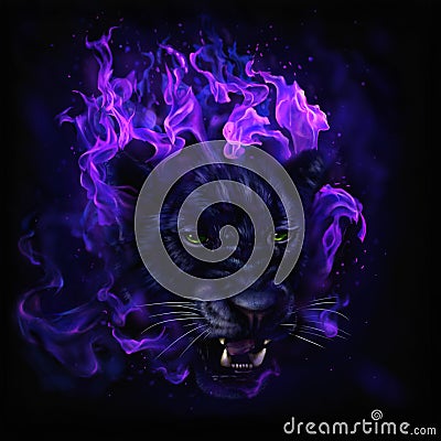 Panther head in flames Stock Photo