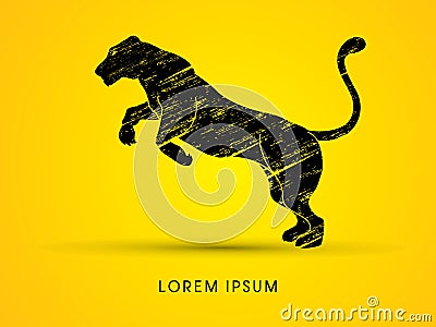 Panther or Lioness jumping Vector Illustration