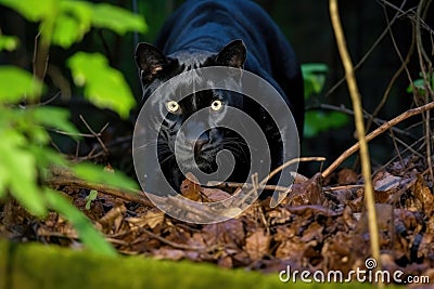 panther prowling in a moonlit forest Stock Photo
