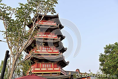 Pantjoran Pantai Indah Kapuk beautiful pagoda in the afternoon Editorial Stock Photo