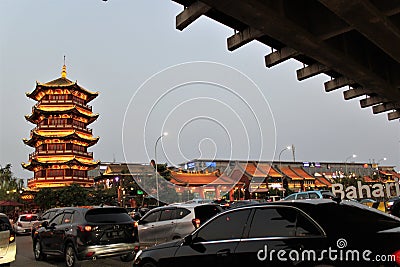 Pantjoran Pantai Indah Kapuk beautiful pagoda Editorial Stock Photo