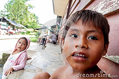 Children living in small village Napo Editorial Stock Photo