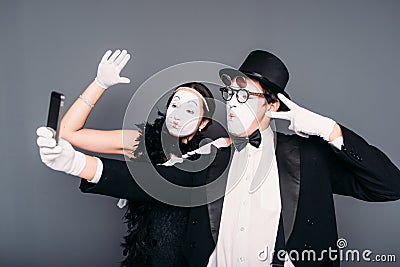 Pantomime theater performers makes selfie Stock Photo