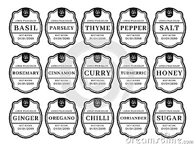 Pantry spice jar seasoning label sticker organizer set Vector Illustration